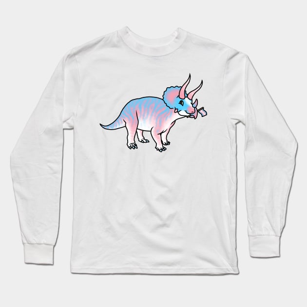 TRANSceratops Prideosaur - Pride Month Transexual Flag Dinosaur Long Sleeve T-Shirt by saradrawspaleo